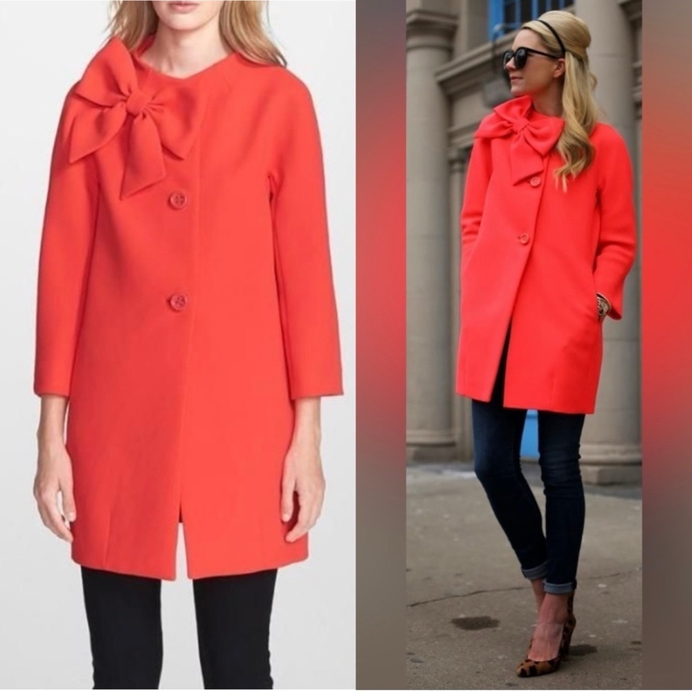 Kate Spade Dorothy Coat In Lollipop Red With Bow Jacket Size Small